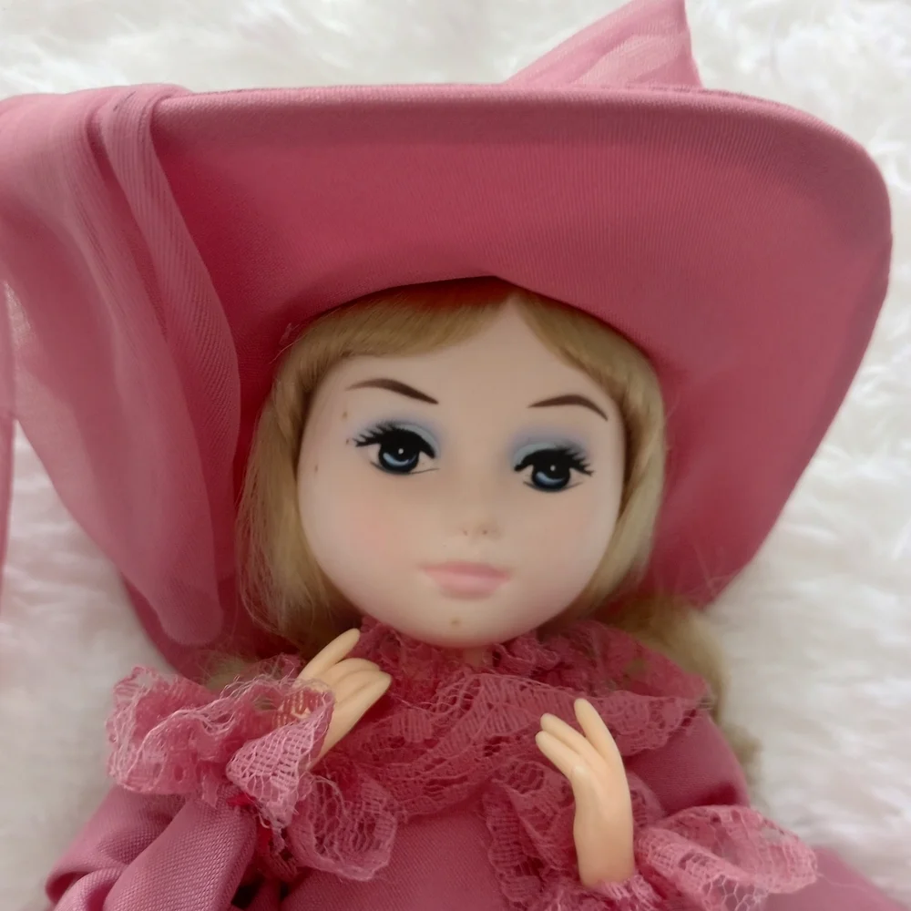 Vintage Bradley Doll In Maroon Burgundy Dress with Hat by Bradley Dolls